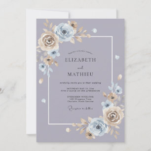 Convites Casamento de Peônia Mauve Poeirento de Aço