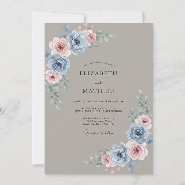 Convites Casamento de Peônia Mauve Slate (Frente)