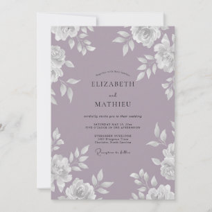 Convites Casamento de Peônia Mauve Vintage Silenciado
