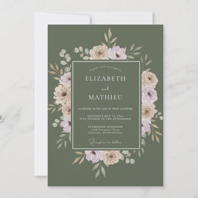 Convites Casamento de Peônia Oliva Malva (Frente)