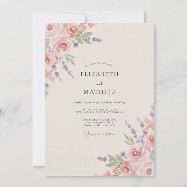Convites Casamento de Peônia Orquídea Empoeirada (Frente)
