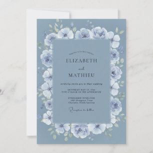 Convites Casamento de Peônia Periwinkle de Aço