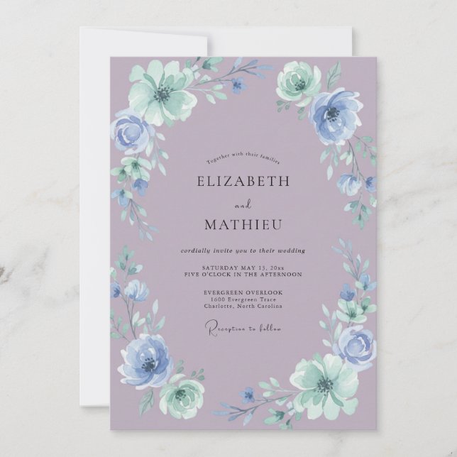 Convites Casamento de Peônia Periwinkle Mauve (Frente)