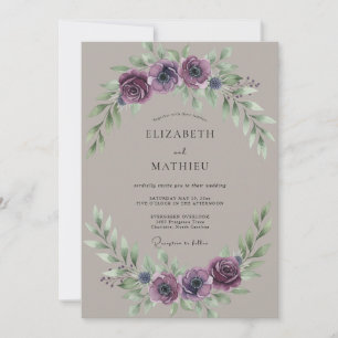 Convites Casamento de Peônia Plum Plum Taupe Botânica