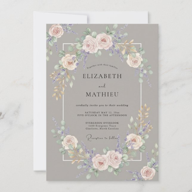 Convites Casamento de Peônia Rosa Bege Taupe (Frente)