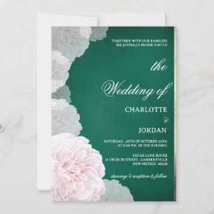 Convites Casamento de Peônia Rosa e Verde Esmeralda