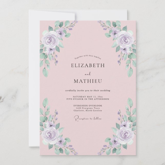 Convites Casamento de Peônia Rosa Malva (Frente)