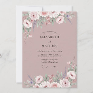 Convites Casamento de Peônia Rosa Malva Sutil