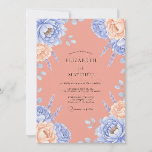 Convites Casamento de Peônia Rosa-Pêssego Suave Periwinkle