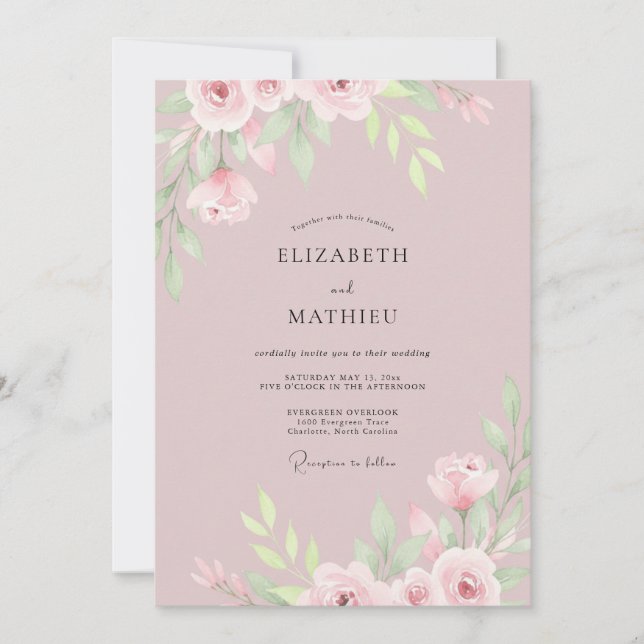 Convites Casamento de Peônia Rosa Pétala (Frente)