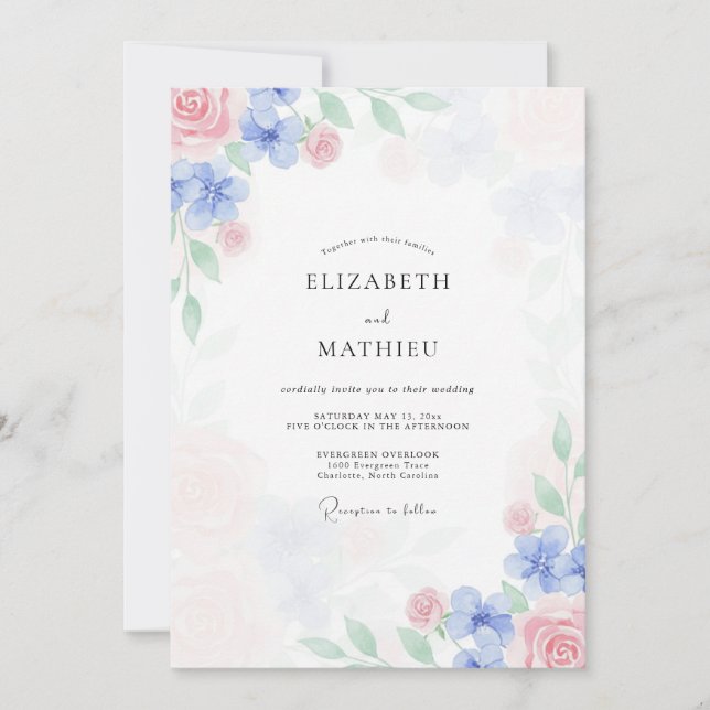 Convites Casamento de Peônia Rosa Pétala de Periwinkle (Frente)
