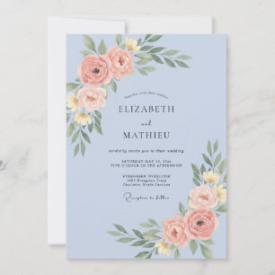 Convites Casamento de Peônia Rosa Suave e Violeta Azul