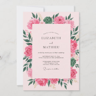 Convites Casamento de Peônia Rosa Suave Quente