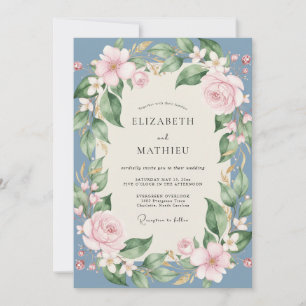 Convites Casamento de Peônia Rosa Suave Slate
