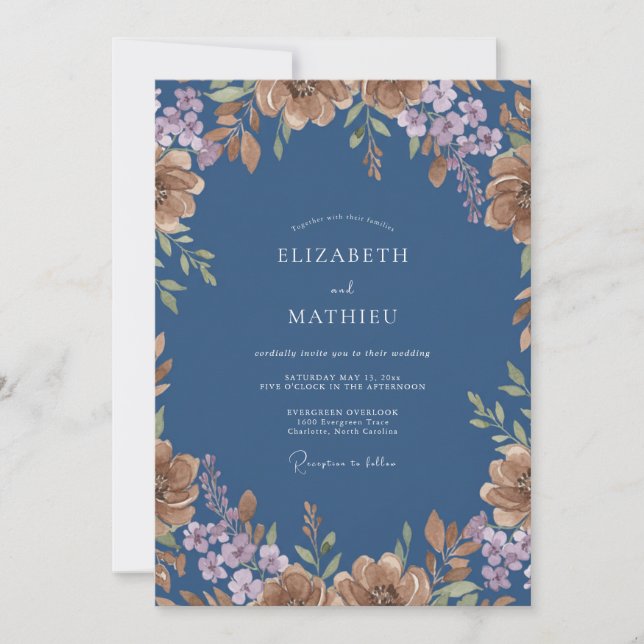 Convites Casamento de Peônia Rosa Suave Slate (Frente)