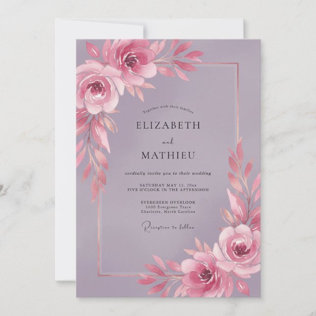 Convites Casamento de Peônia Rosa Vintage (Frente)