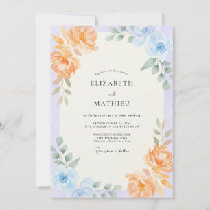 Convites Casamento de Peônia Roxo Claro Pêssego