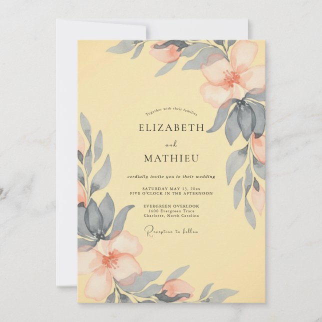 Convites Casamento de Peônia Slate Manteiga (Frente)