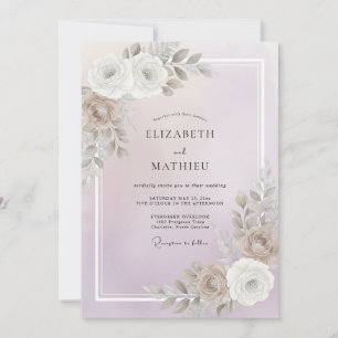 Convites Casamento de Peônia Taupe Rosa Suave