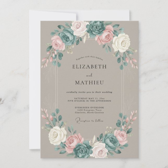 Convites Casamento de Peônia Taupe Silenciada (Frente)