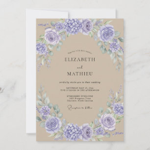 Convites Casamento de Peônia Violeta Bege