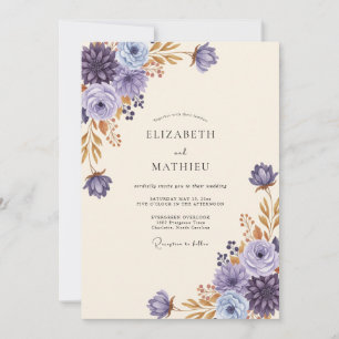 Convites Casamento de Peônia Violeta Dourada