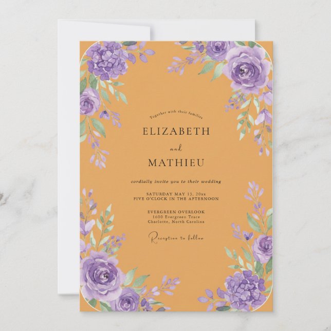 Convites Casamento de Peônia Violeta Mel (Frente)