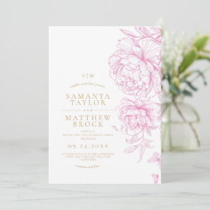 Convites Casamento de Peônias Cor-de-Rosa Minimalista Moder