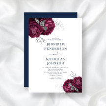 Casamento de Peônias Florais Azul Marinho Burgundy