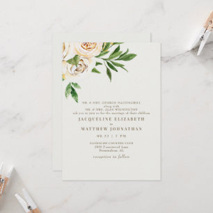 Convites Casamento de Peônias Florais Creme Elegantes