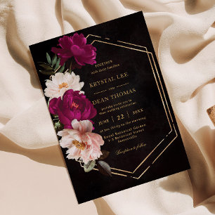Convites Casamento de Peônias Florais de Blush Flush Moody 