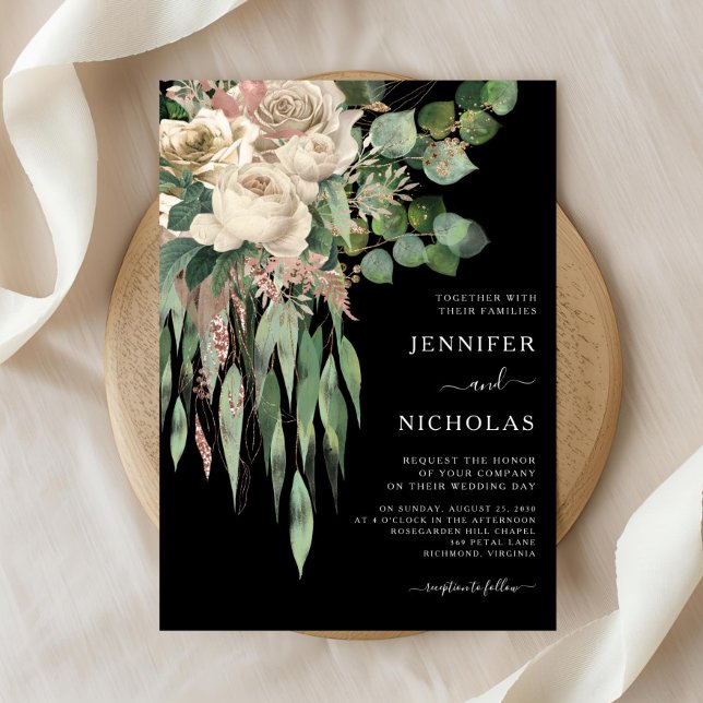Convites Casamento de Peônias Pretas Clássicas (Classic Black Peonies Wedding Invitation)