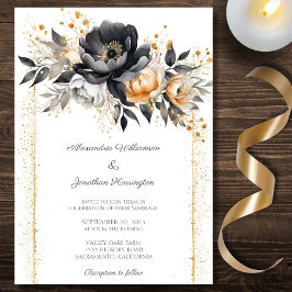 Convites Casamento de Peônias Preto e Dourado