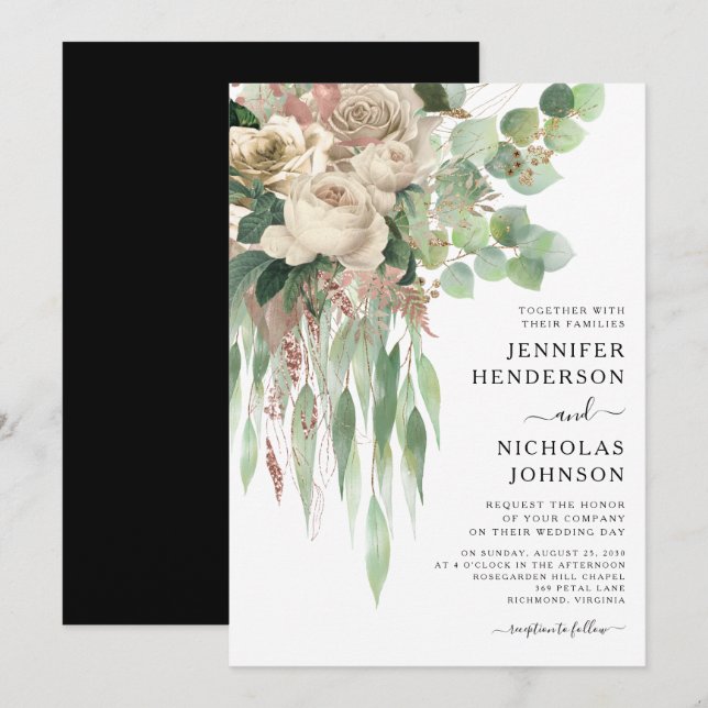 Convites Casamento de Peônias Rosa Elegante (Frente/Verso)