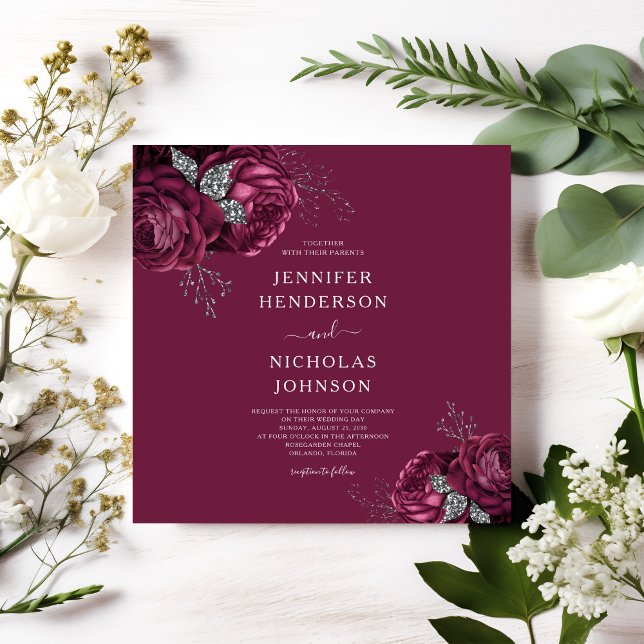 Convites Casamento de Peonies Floral Burgundy Elegante (Elegant Floral Burgundy Peonies Wedding Invitation)