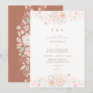 Convites Casamento de Pequenas Flores Elegante Mint Terraco