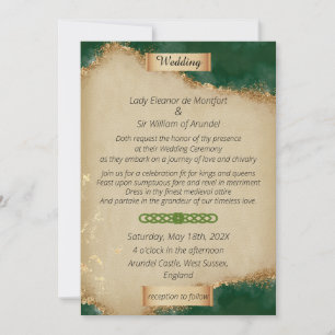 Convites Casamento de Pergaminho da Agata Verde Dourada Med