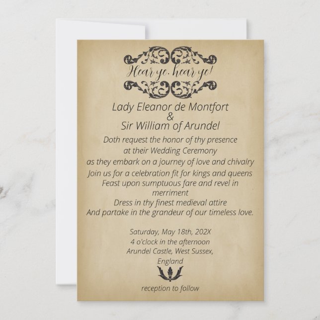 Convites Casamento de Pergaminho de Faux Merriment Medieval (Frente)