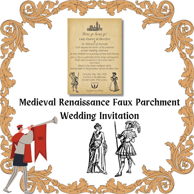 Convites Casamento de Pergaminho do Renascimento Medieval F (Medieval Renaissance Faux Parchment Wedding Invitation)