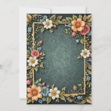 Casamento de Pergaminho Floral Azul Escuro