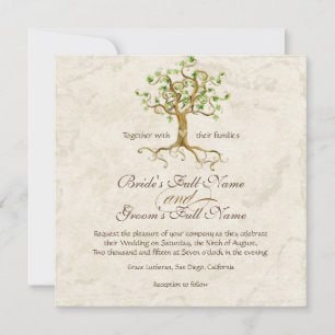 Convites Casamento de Pergaminho Verde Antoado por Raízes 