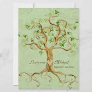 Convites Casamento de Pergaminho Verde Antocado por Raízes