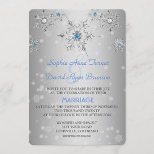 Convites Casamento de Pérolas Azuis com Flocos de Neve