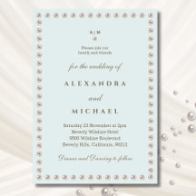 Casamento de Pérolas de Monograma Azul Elegante