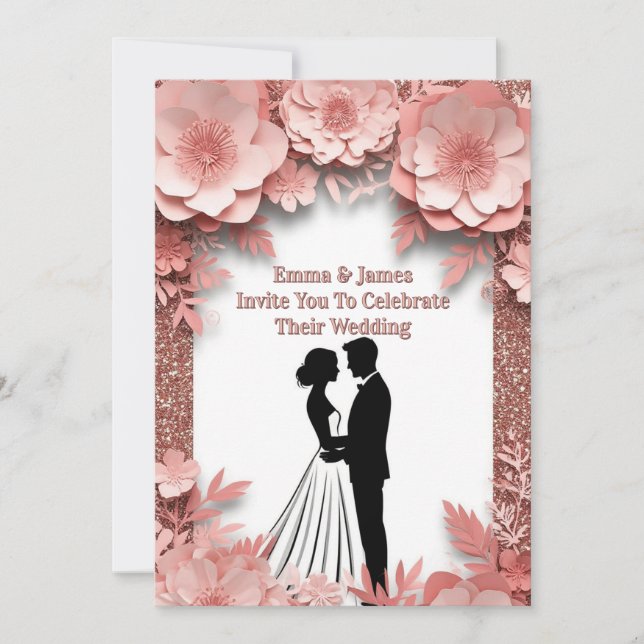 Convites 🌷 Casamento de Pêssego de Primavera com Rosa Dour (Frente)