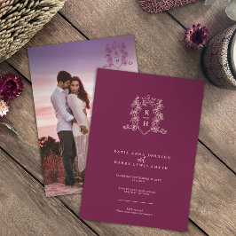 Convites Casamento de pêssego de vinho da coroa monográfica