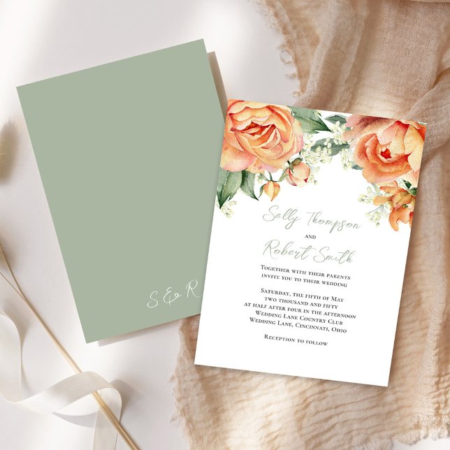 Convites Casamento de Pêssego Floral de Aquarela Elegante (Peach floral elegant invitation)