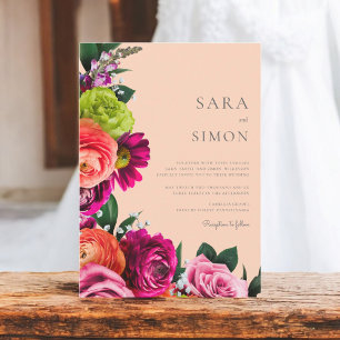 Convites Casamento de pêssego floral moderno elegante