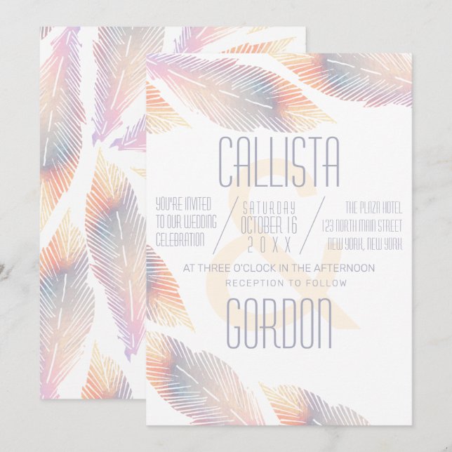 Convites Casamento de Pêssego Iridescente Moderno Minimalis (Frente/Verso)