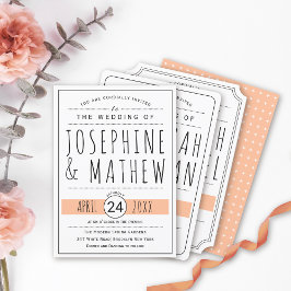 Convites Casamento de pêssego preto moderno, branco, com ti